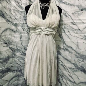 Speechless Cream Halter Pleated Cocktail Dress